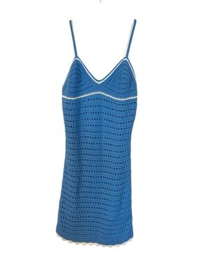 Willow & Wind Blue Crochet Spaghetti Strap Mini Dress White Trim Size Medium